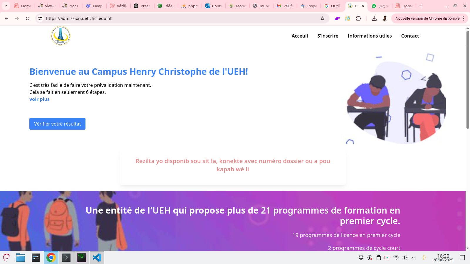 Capture d'écran du projet Concours UEH – CHCL